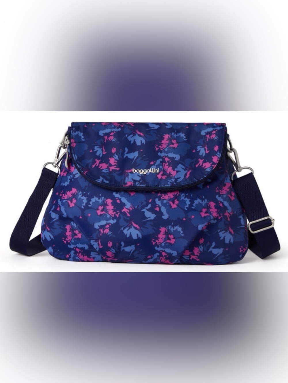 Baggallini Navy Floral Crossbody - Navy, Blue & Pink